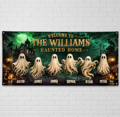 Custom Haunted Home Outdoor Banner - Personalized Halloween Decor Gifts For Mom, Dad, Brother, Sister - Beware Of Our House