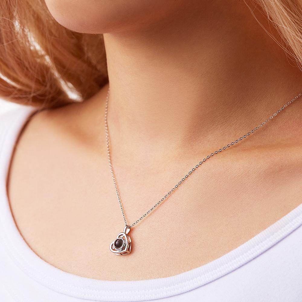 Custom Photo Necklace Projection Heart-shaped Hollow Couple Theme Gifts