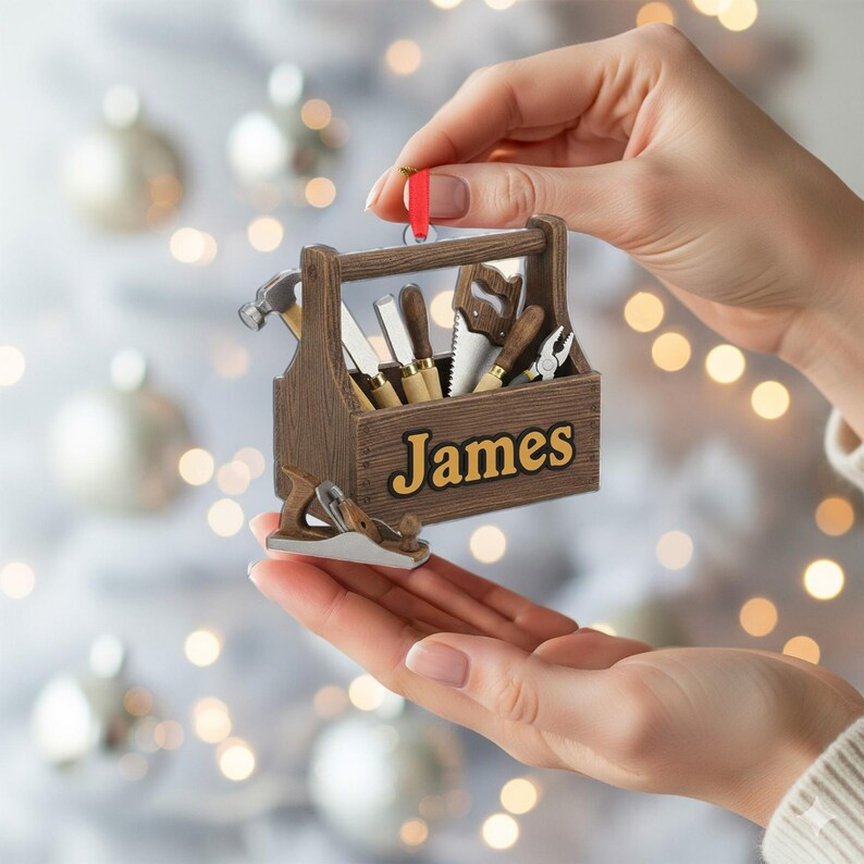 Personalized Toolbox Ornament | Handyman Carpenter Woodworker Christmas Gift
