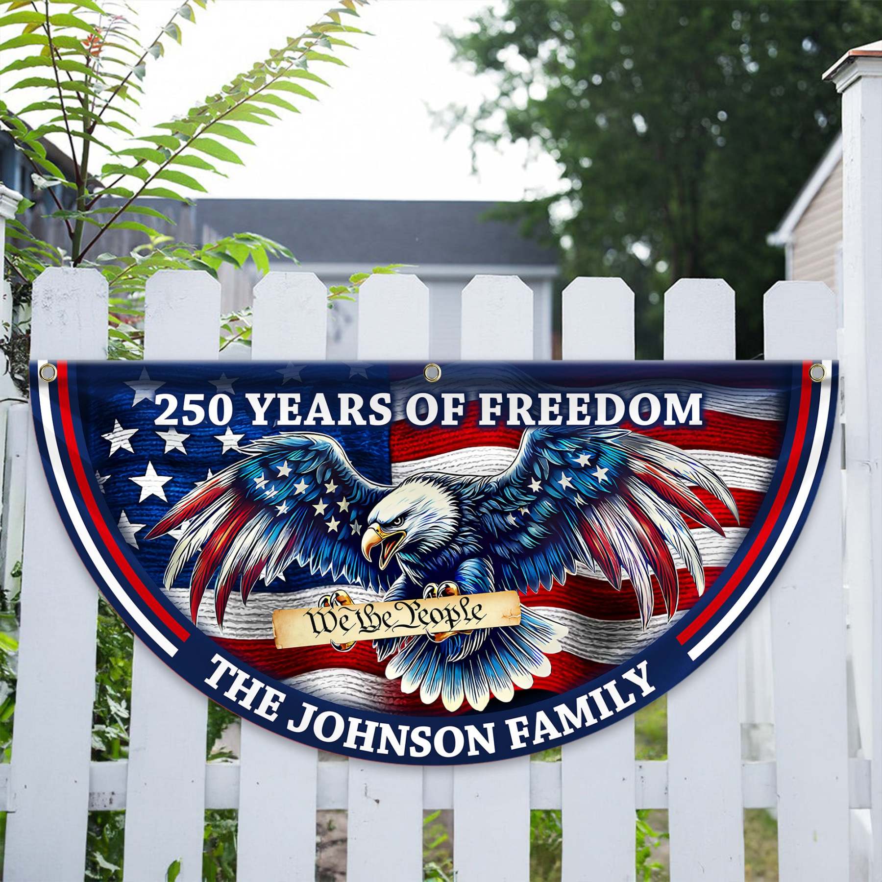 Personalized America 250th Anniversary Bunting Flag Custom Name Patriotic Eagle We The People Non-Pleated Fan Flag
