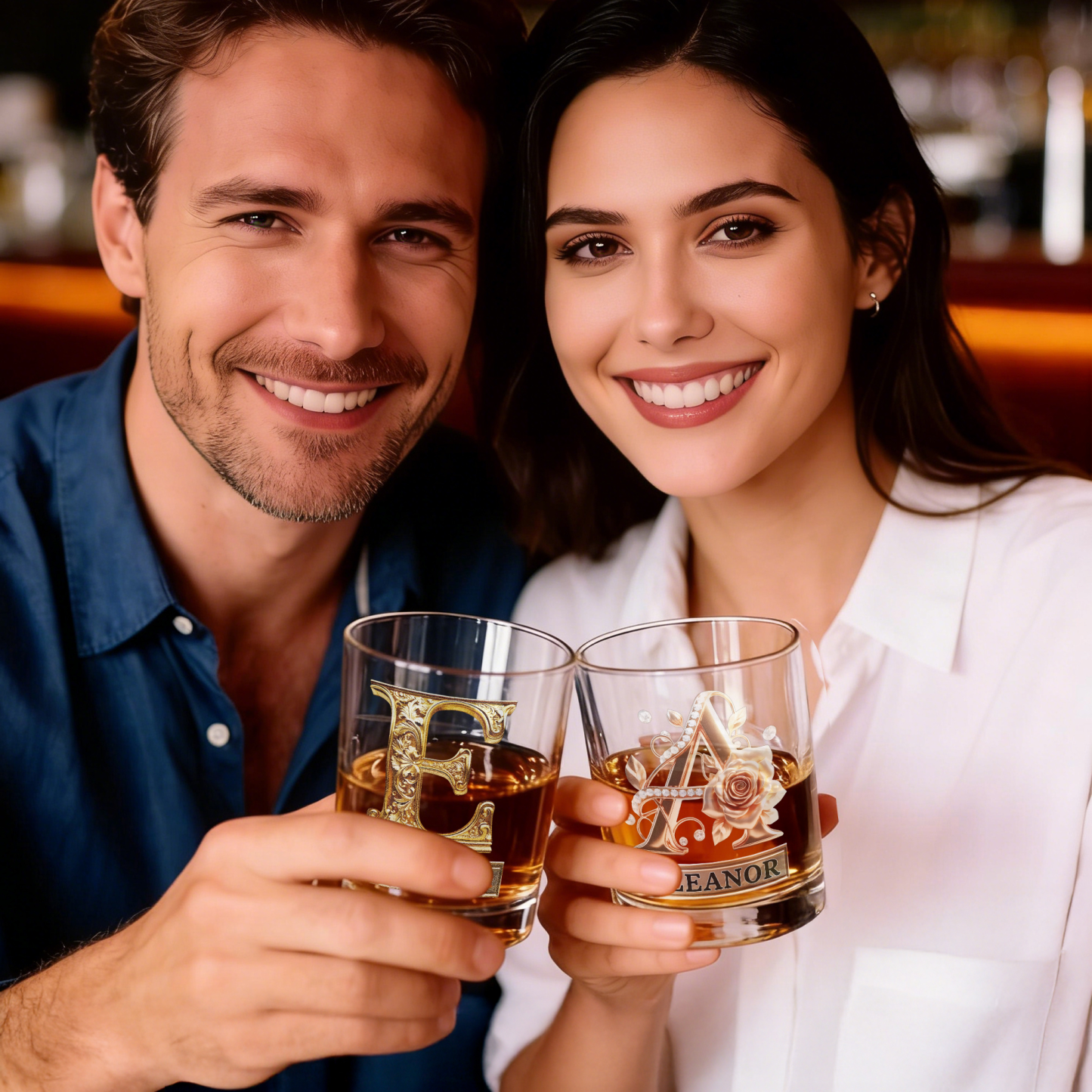 Custom Name Rose Pearl/Embossing Alphabet Wine Glass, 10oz Bourbon Whiskey Old Fashioned Glass, Anniversary/Valentine's Day Gift for Him/Her/Couple
