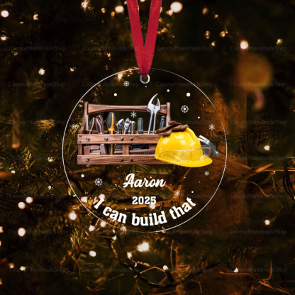 Carpenter Acrylic Ornament, Personalized Carpenter Gift, Construction Ornament, Handyman Gift, Mr Fix it Ornament, Tool Box Woodworker