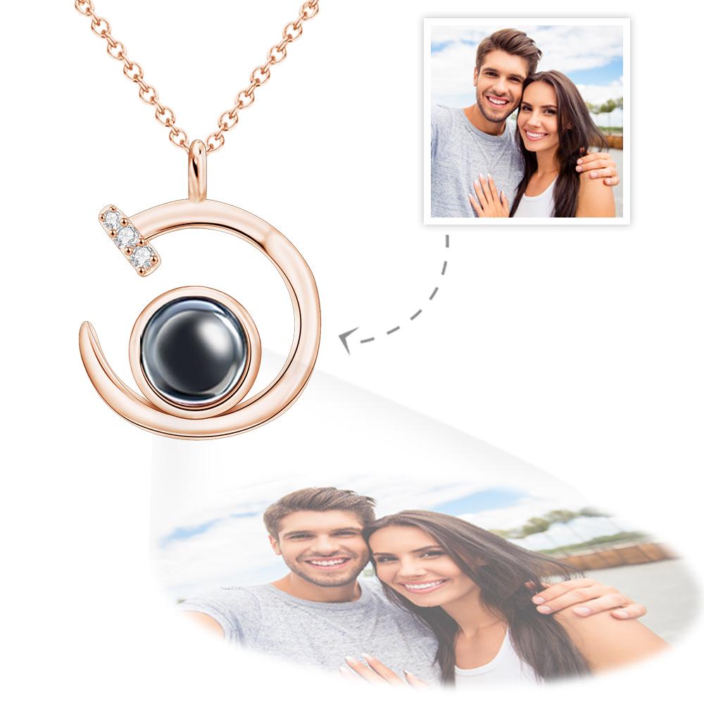Custom Photo Projection Necklace Crescent Moon Pendant Necklace Gift for Women