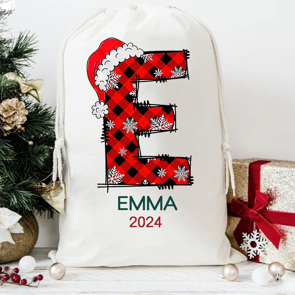 Personalized Christmas Santa Sack, Custom Name & Initial Gift Bag, Reusable Cotton Present Sack for Kids & Adults