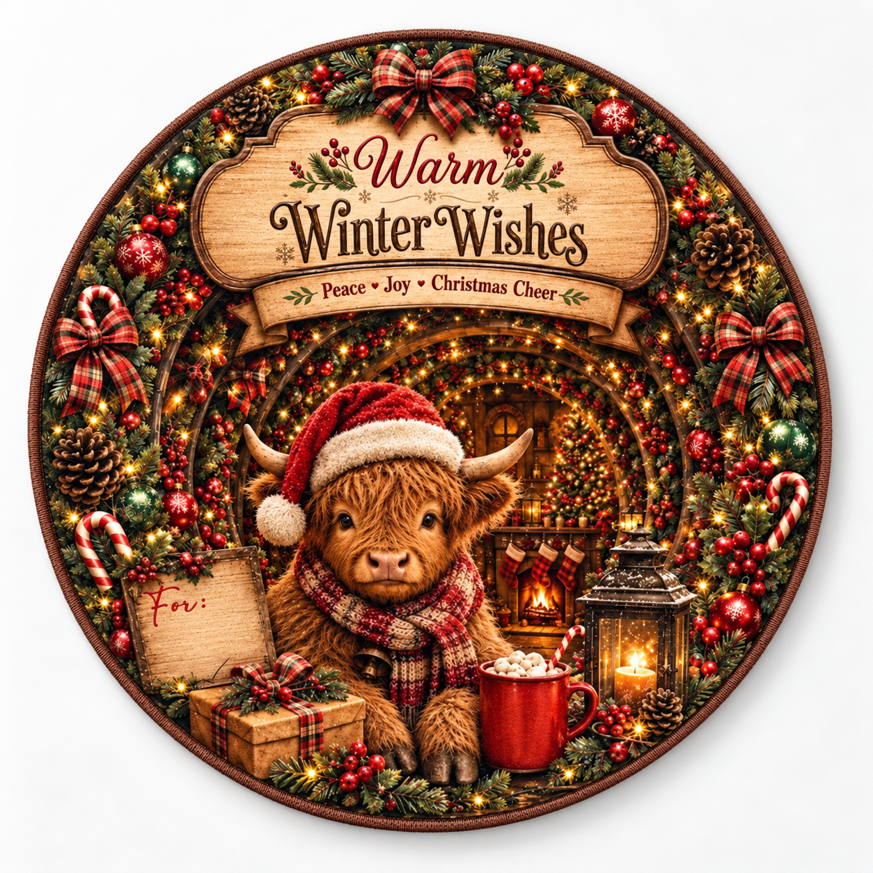 Christmas 3D Vortex Optical Illusion Round Rug Non-Slip Decorative Floor Mat, Winter Snow Forest Deer Snowman Vintage Red Truck Cabin Wreath Pattern, Indoor Holiday Home Decor Gift For Family, Christmas Enthusiasts