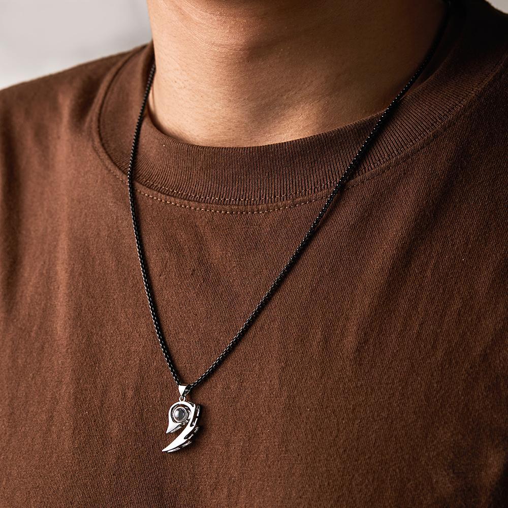 2 Pcs Personalized Picture Inside Projection Necklace Custom Memorial Photo Projected Pendant Jewelry Gift for Couple Men Women for Her