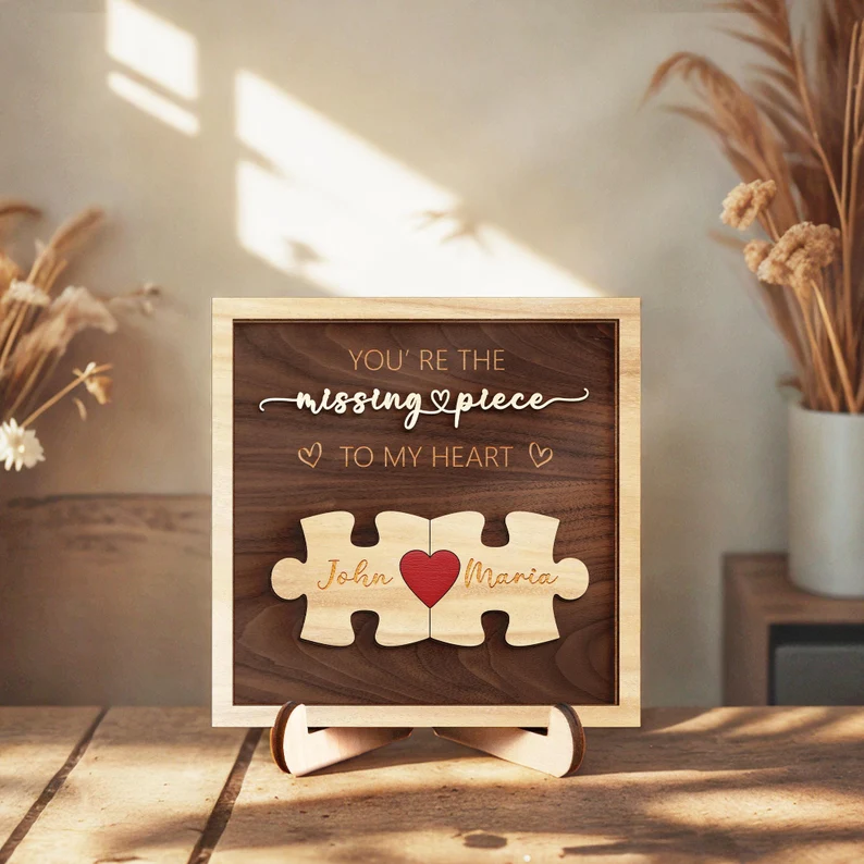 Puzzle Couples Name Sign, Personalized Romantic Gift for Him Her, Valentine Home Decor,Personalized Love Keepsake,Puzzle Love Heart Keychain