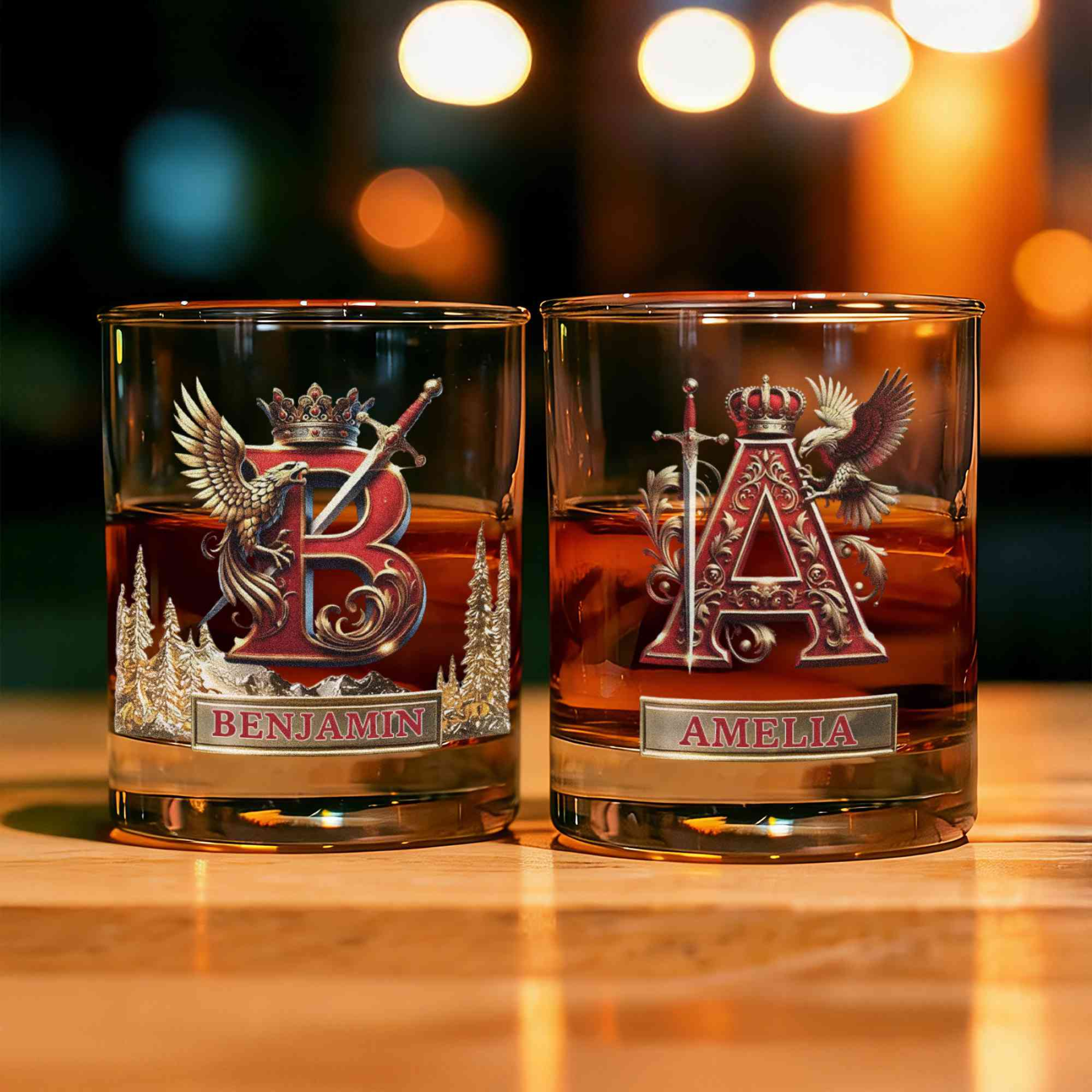 Custom Name Eagle & Sword Crown Alphabet Wine Glass, 10oz Bourbon Whiskey Old Fashioned Glass, Birthday/Father's Day/Wedding Gift for Him/Dad/Best Men