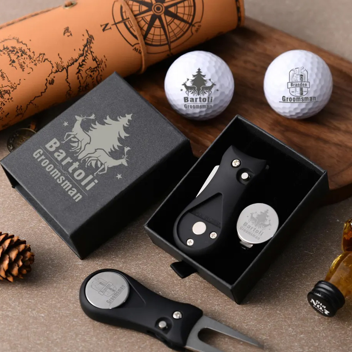Personalized Retractable Golf Divot Tool with Custom Ball Marker for Golfers & Groomsmen