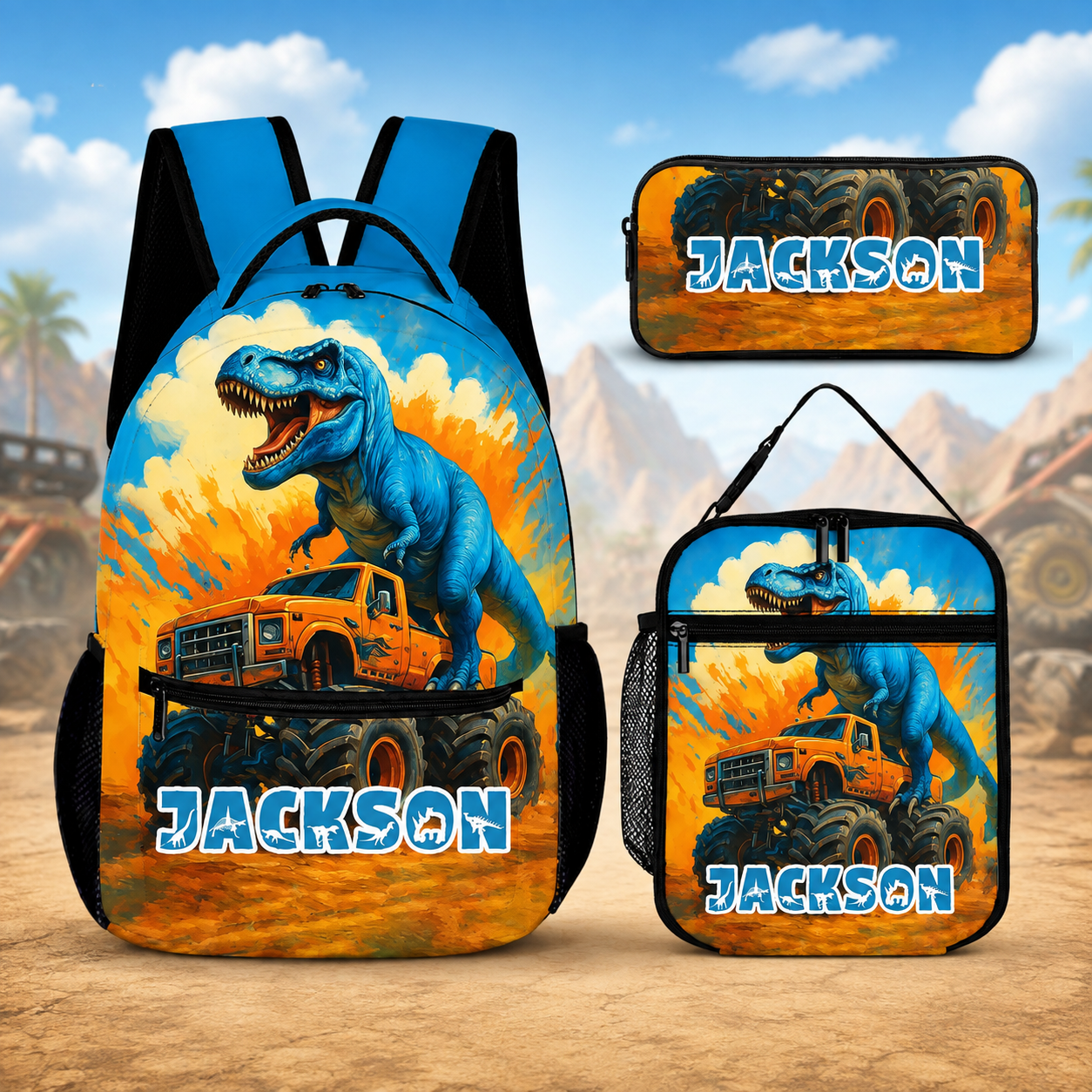 Customizable Dinosaur Truck Backpack - Personalized Name