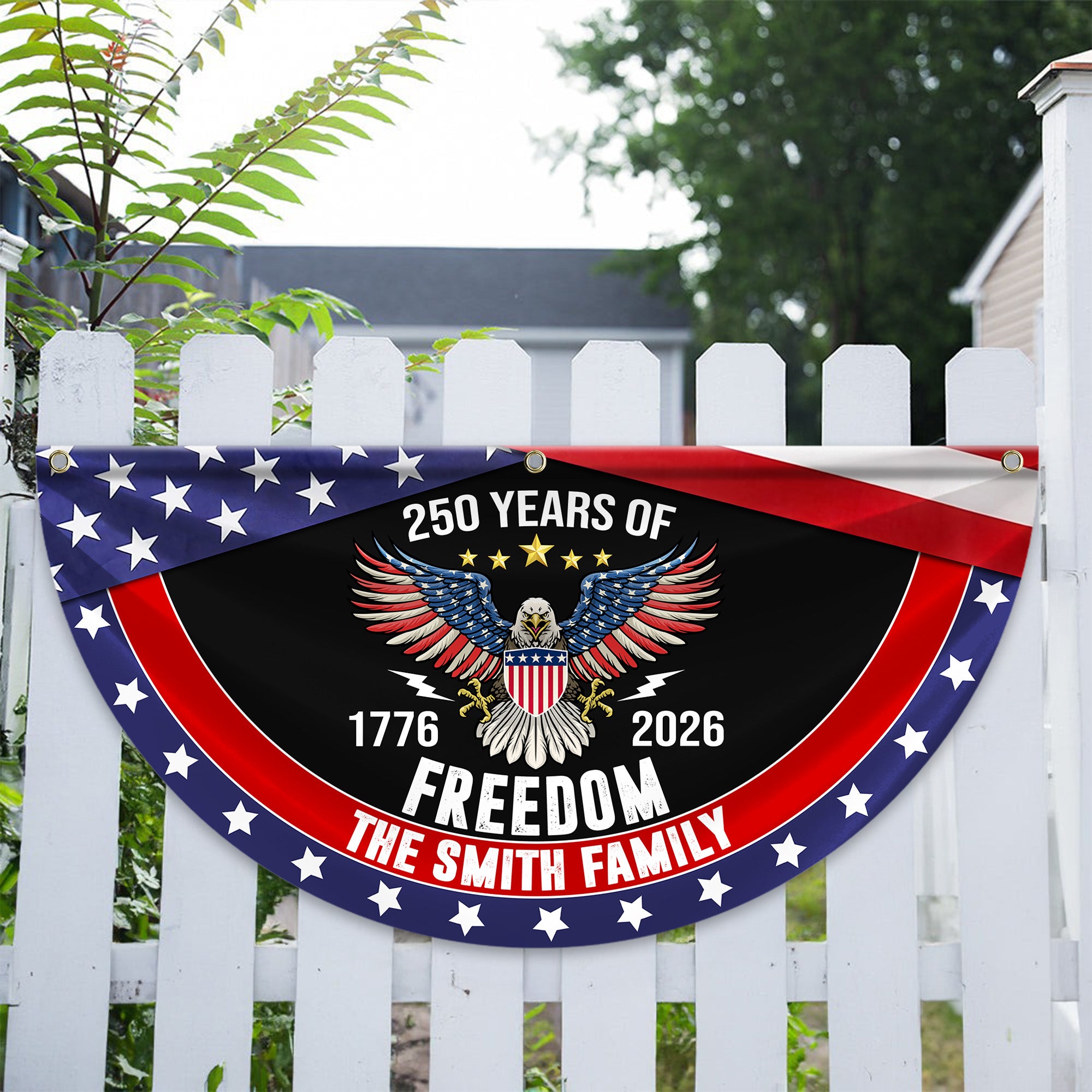 Personalized America 250th Anniversary Bunting Flag USA 250 Years Of Freedom Custom Family Name Non-Pleated Fan Flag CH07 910238