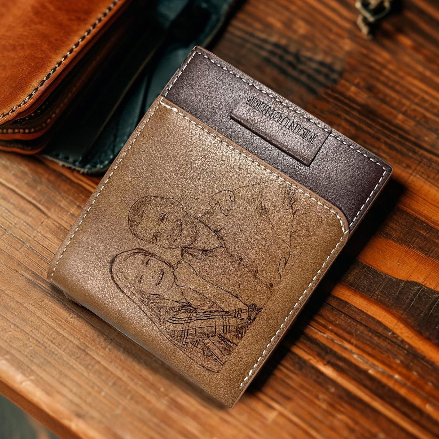 Custom Wallet for Men, Personalized Engraved Men's Wallet, Long Leather Men Wallet with Photo Name for Anniversary Birthday Wedding, Personalized Gifts for Him Dad Husband Groomsman Boyfriend