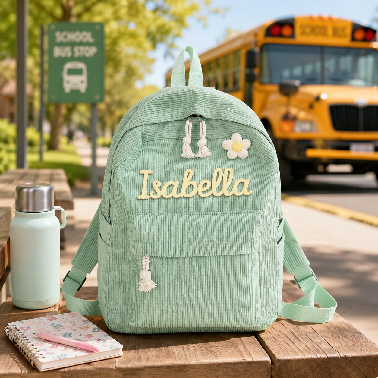 Personalized Kids Backpack with Handmade Cotton Rope Name Design