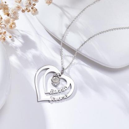 Projection Photo Necklace with Custom 2 Names Family Photo Necklace Personalised Memorial Photo Pendant Jewelry Birthday Gift