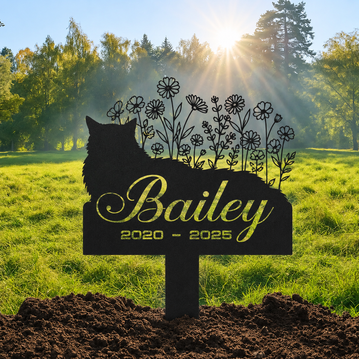 Cat Headstone and Grave Marker – Personalized Outdoor Grave Marker for Pets with Custom Name and Year, Durable Metal Cat Tombstone for Garden Tribute