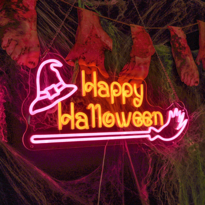 Custom Handmade Happy Halloween Neon Sign, Spooky LED Wall Decor For Party & Home
