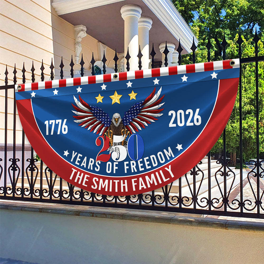 Personalized America 250th Anniversary Bunting Flag Custom Family Name 250 Years Of Freedom Non-Pleated Fan Flag
