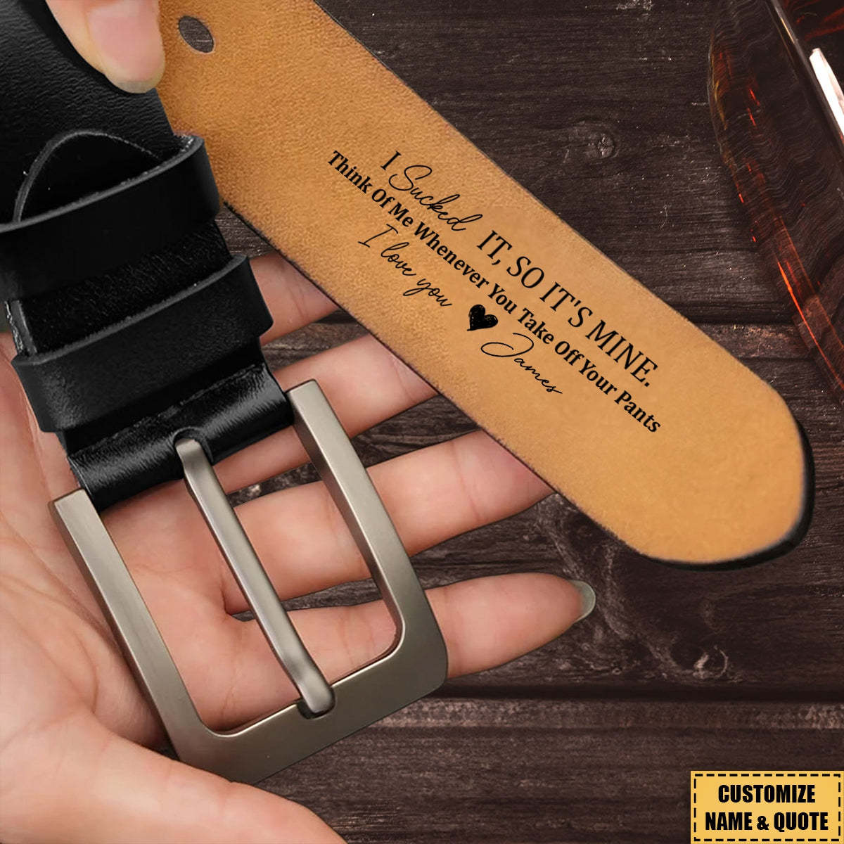 Gifts for Him I Licked It, So It's Mine - Personalized Engraved Leather Belt