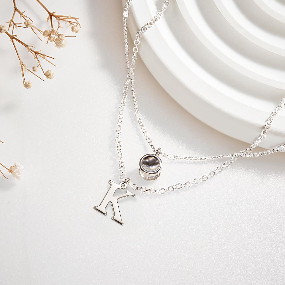 Layered Custom Necklace Personalized Letter Photo Projection Necklace Anniversary Gifts