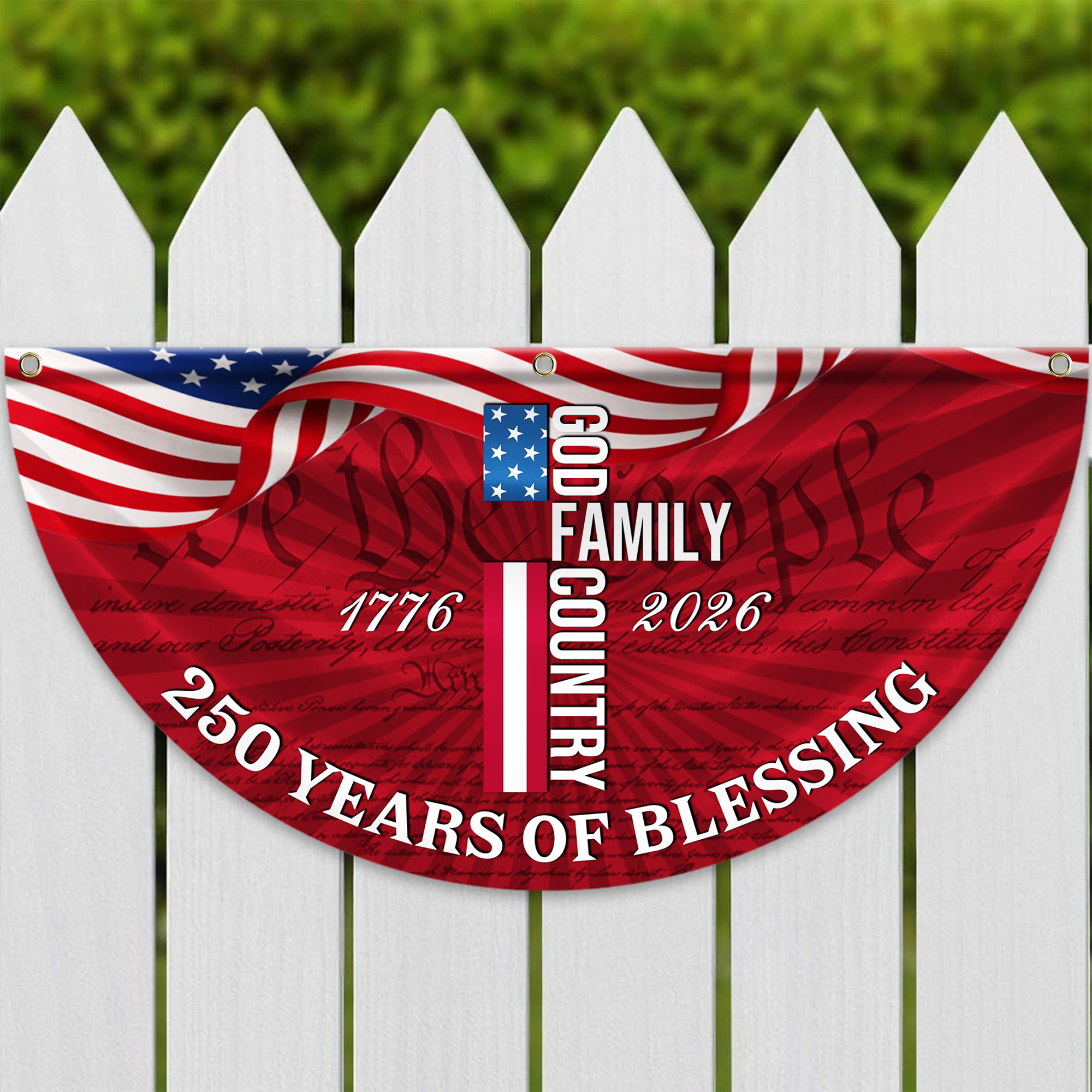 Personalized America 250th Anniversary Bunting Flag Custom Family Name Patriotic American Flag, 250 Years of Blessing God Fan Flag