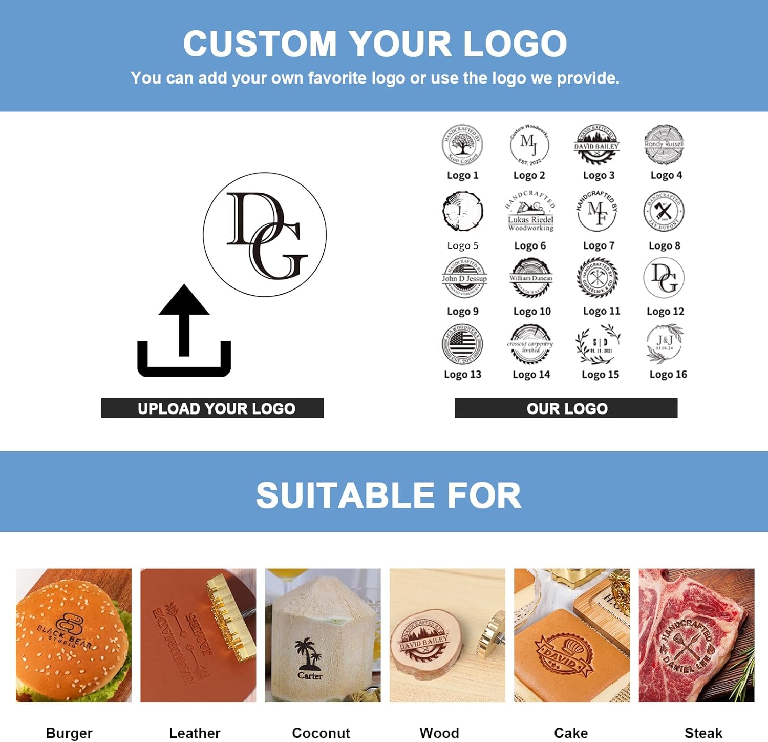 Custom Branding Iron for Wood, Flame Heated Metal Stamp with Customized Logo Design, Wedding Party Wood Worker Bread Making Gifts