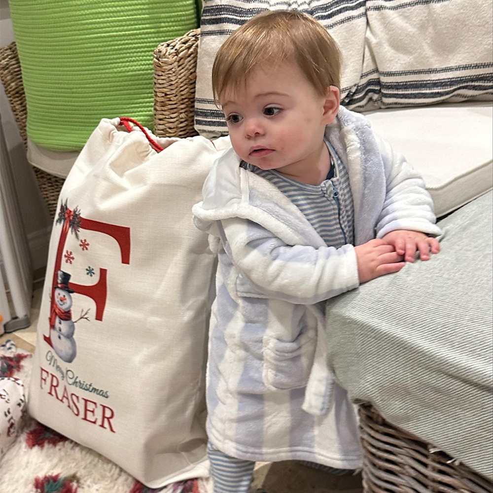 Personalized Monogram Christmas Santa Sack, Custom Canvas Gift Bag, Large Holiday Present Sack for Kids, Reusable Santa Gift Bag