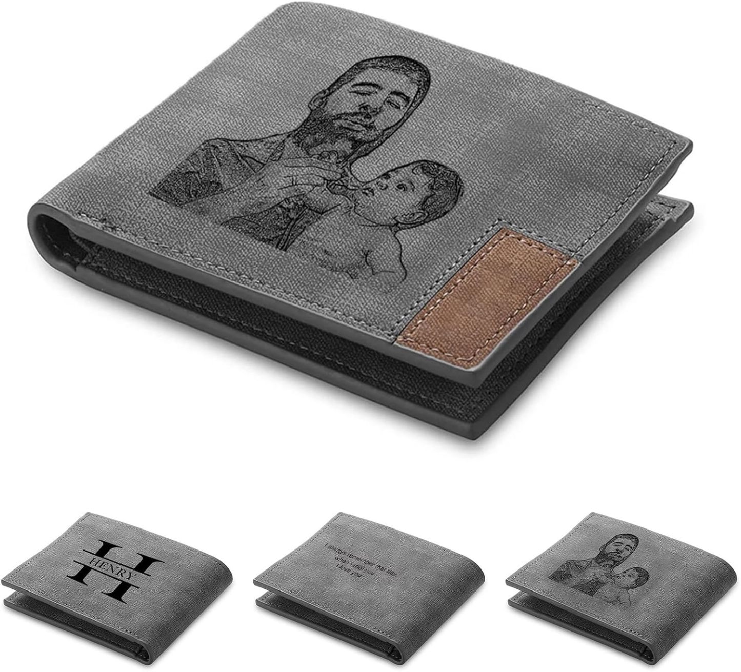 Custom Wallets for Men, Personalized Photo Wallets for Fathers Day, Personalized Gifts Engraved Wallets for Boyfriend Husband Dad Men Him