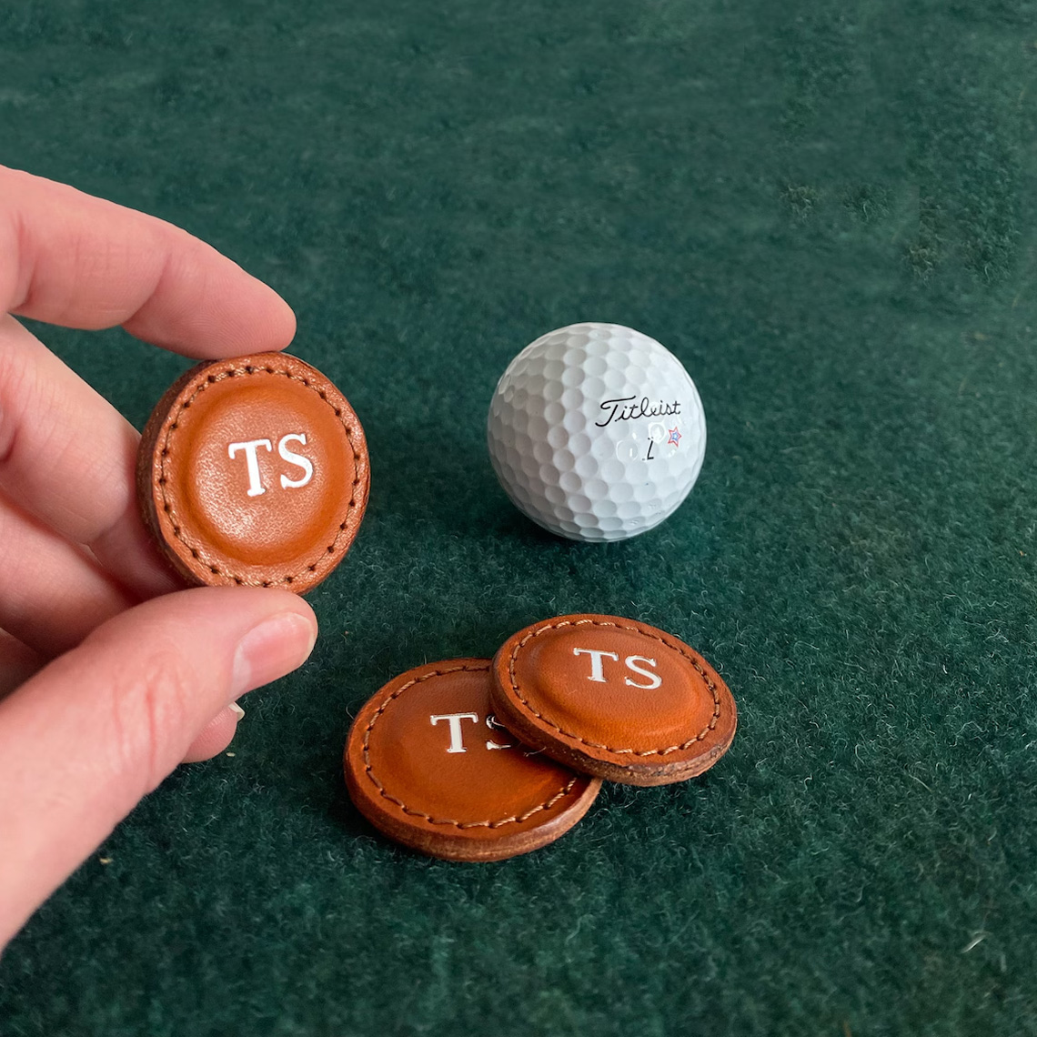 Premium Leather Golf Ball Marker Set of 2, Full Grain Vegetable Tanned