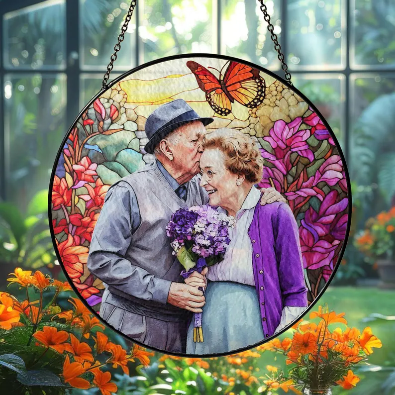 Personalized Photo Stained Glass Suncatcher: Memorial Gift for Mom