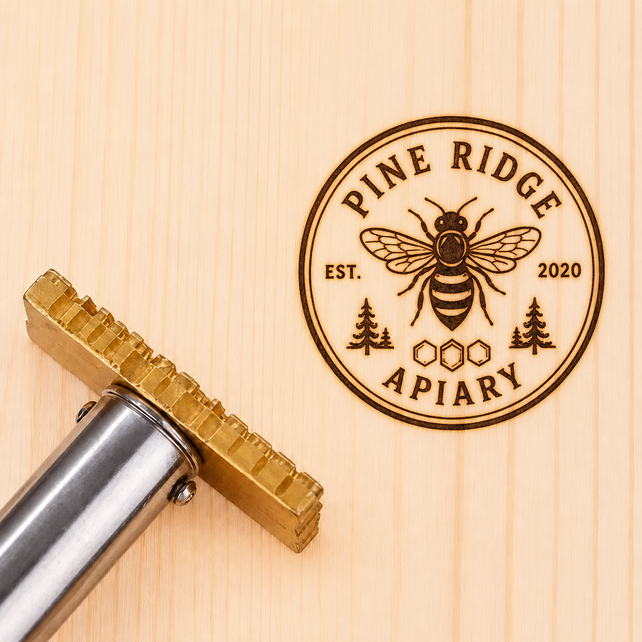 Custom Branding Iron with Beehive Logo for Wood, Leather & Crafts – Personalized Logo Stamp Tool for Gifts