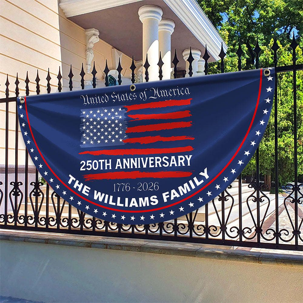 Personalized America 250th Anniversary Bunting Flag Custom Family Name USA 250th Anniversary Non-Pleated Fan Flag