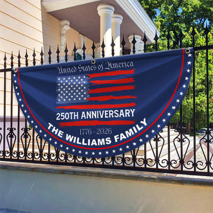 Personalized America 250th Anniversary Bunting Flag Custom Family Name USA 250th Anniversary Non-Pleated Fan Flag