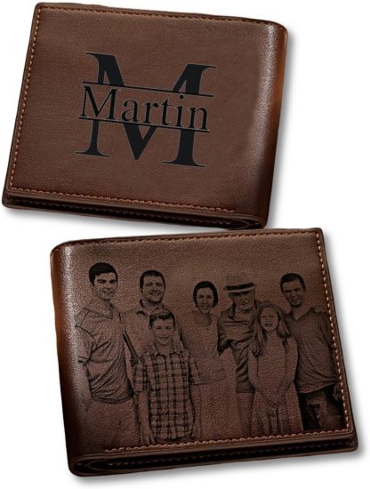Custom Wallets for Men, Personalized Photo & Name Wallet for Men One Fist Bump Engraved Leather Wallet for Dad Husband Son BF Groomsmen Birthday Anniversary Christmas Father's Day Gifts