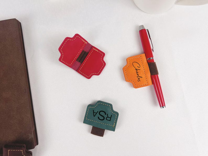 Personalized Engraved Leather Magnetic Bookmark with Pen Holder, Custom Teachers Gifts