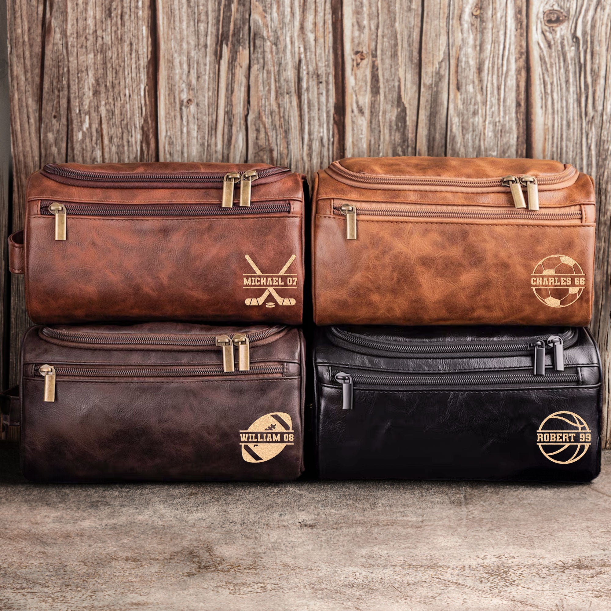 American Football Custom Name - Personalized Leather Toiletry Bag