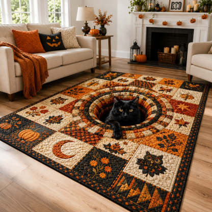 Halloween Autumn Familiar Area Rug, Spooky Witch’s Familiar-Themed Seasonal Floor Decor with Anti-Slip Backing for Living Room, Bedroom and Entryway