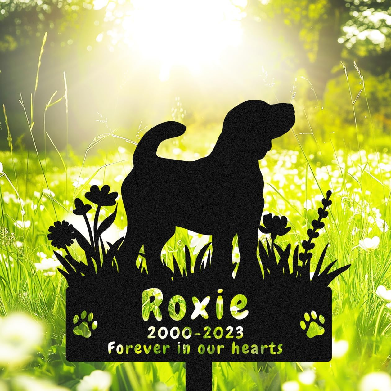 Personalized Yorkshire Terrier Dog Memorial Stake Grave Marker, Custom Dog Yorkshire Terrier Memorial Grave Marker Garden Stake, Metal Flowers Dog Memorial Yard Garden Sign with Stake