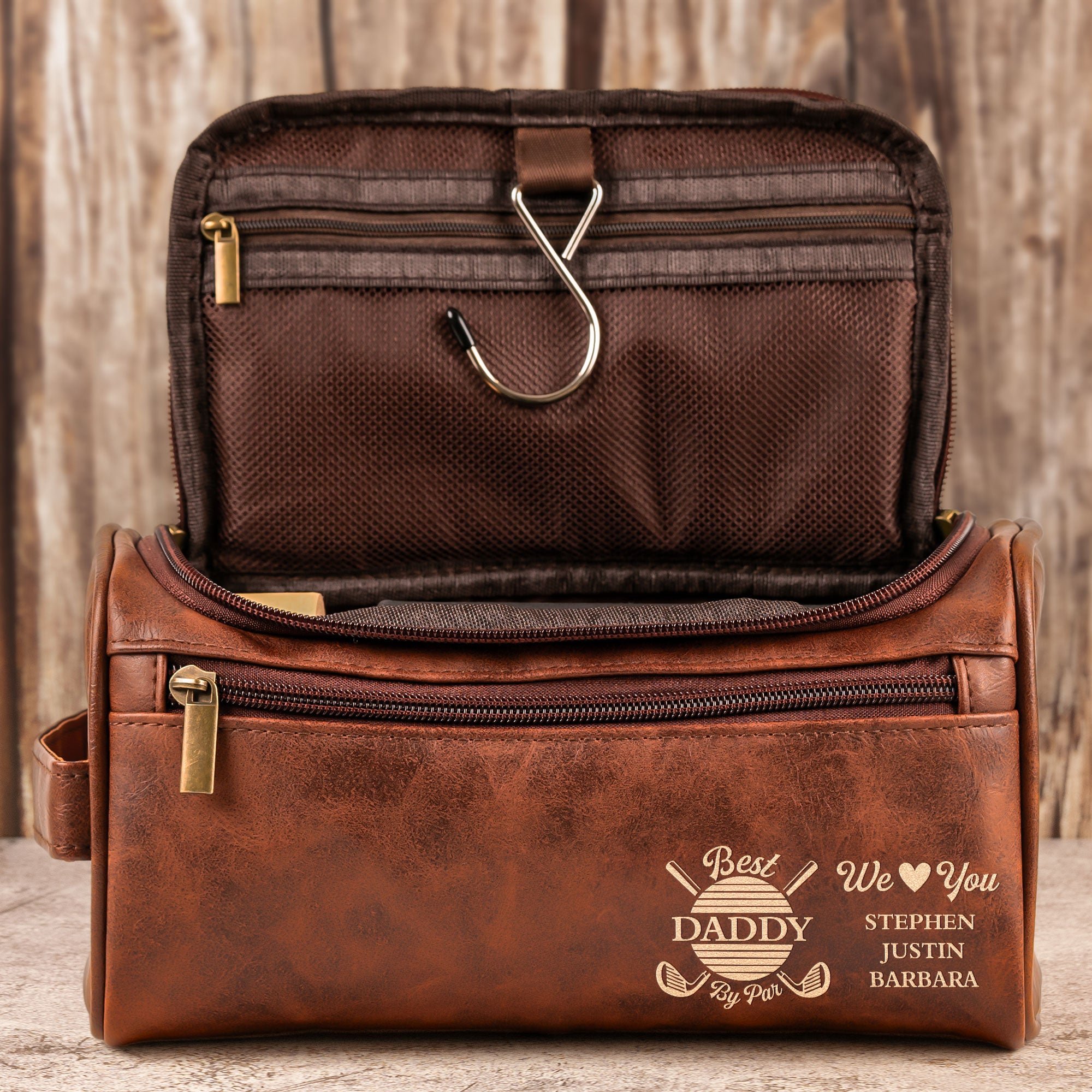Best Daddy By Par We Love You - Personalized Leather Toiletry Bag