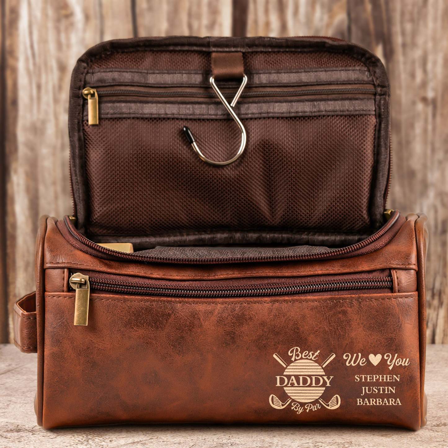 Best Daddy By Par We Love You - Personalized Leather Toiletry Bag