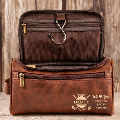 Best Daddy By Par We Love You - Personalized Leather Toiletry Bag