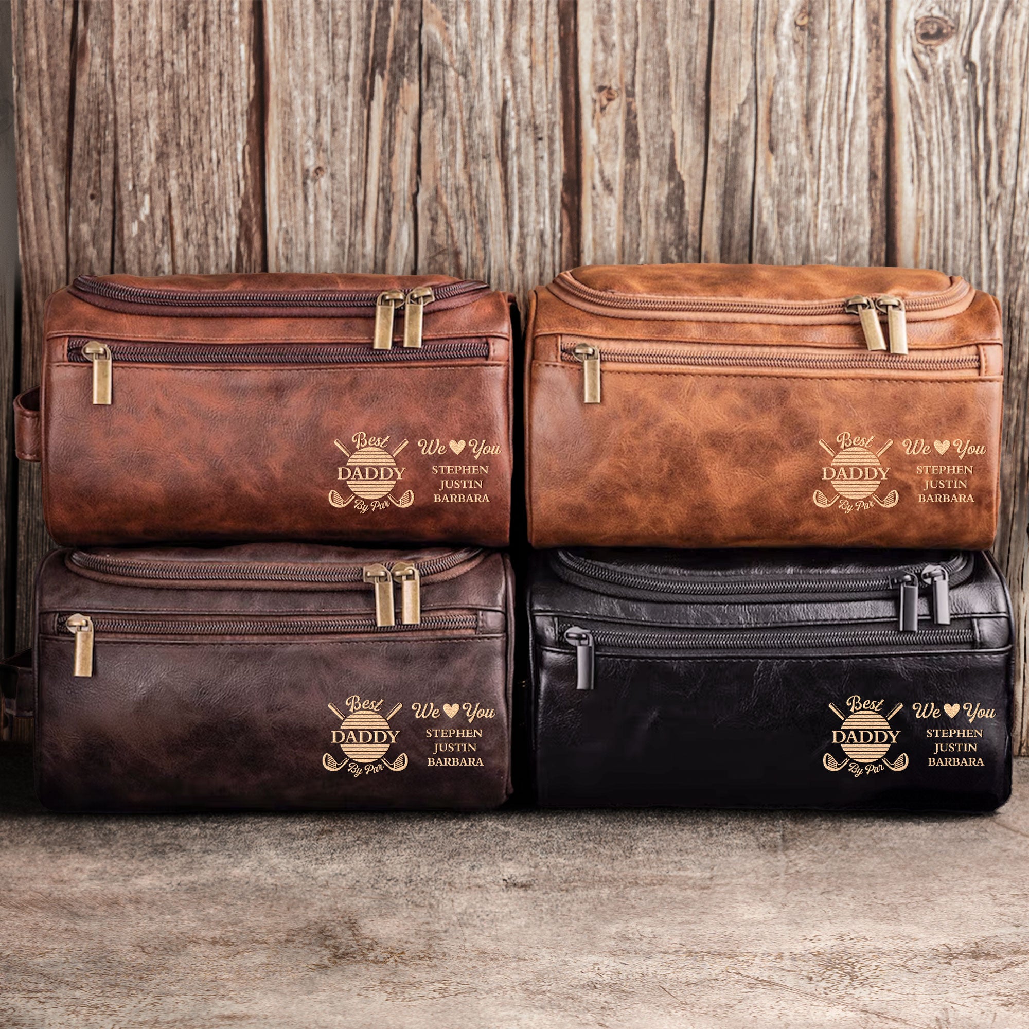 Best Daddy By Par We Love You - Personalized Leather Toiletry Bag