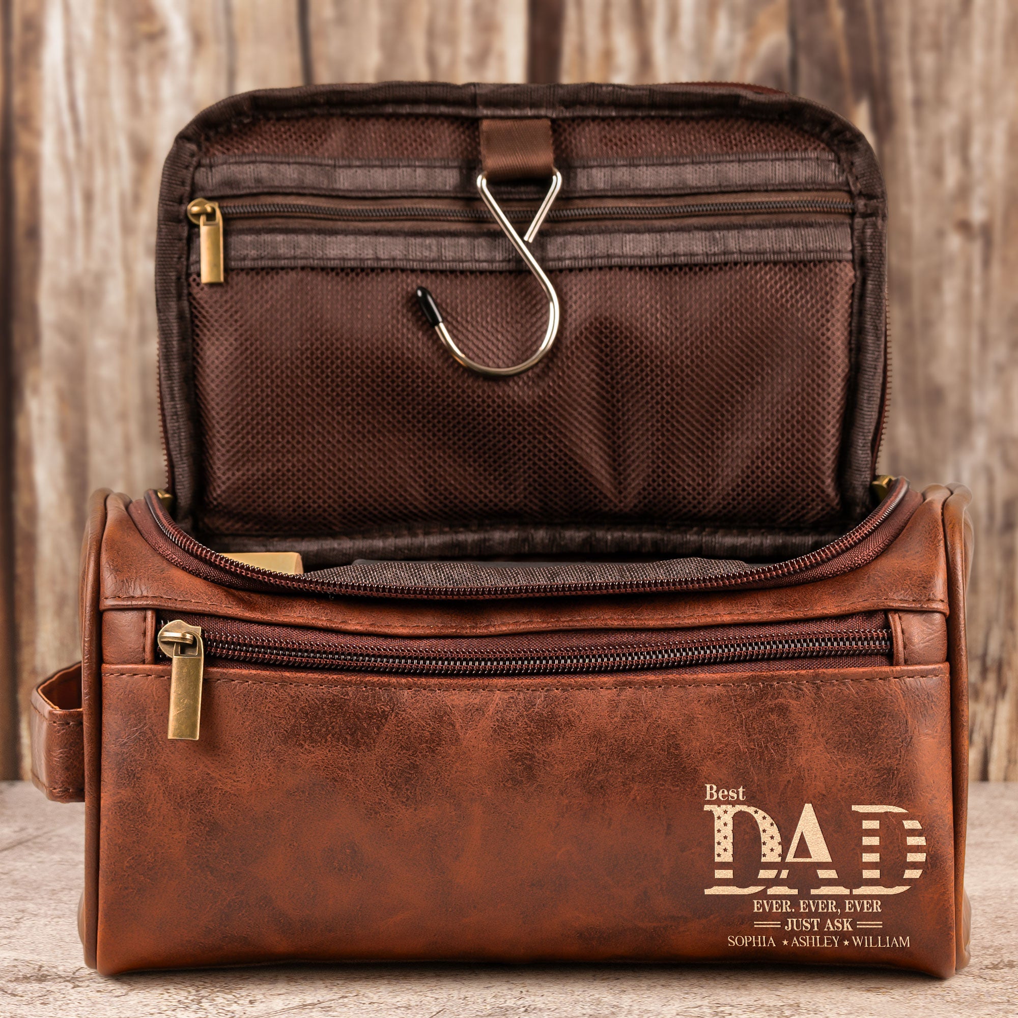 Best Dad Ever - Personalized Leather Toiletry Bag