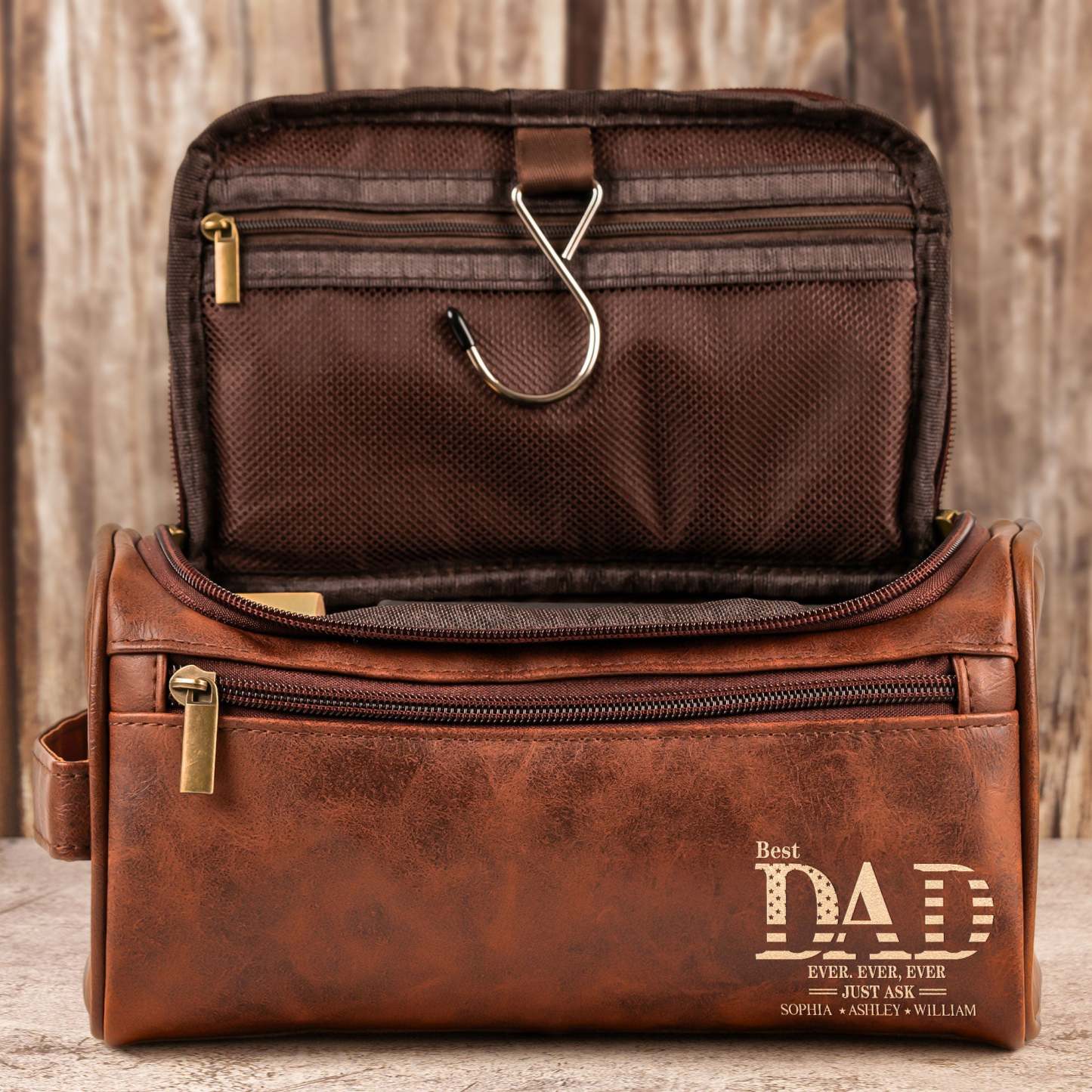 Best Dad Ever - Personalized Leather Toiletry Bag