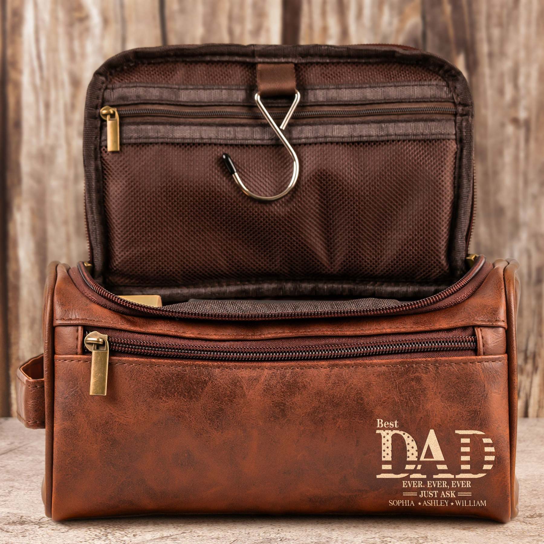 Best Dad Ever - Personalized Leather Toiletry Bag