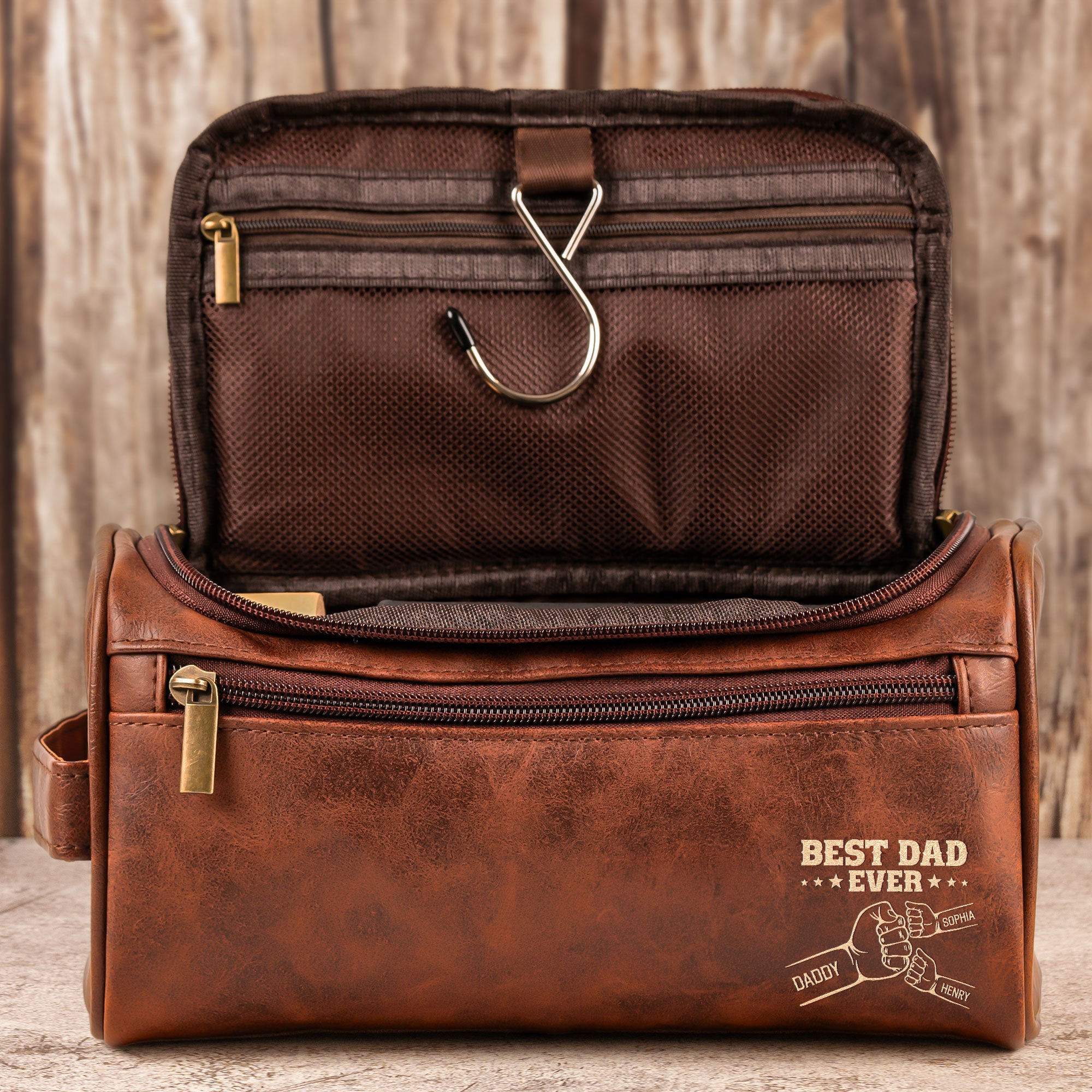 Best Dad Ever - Personalized Leather Toiletry Bag