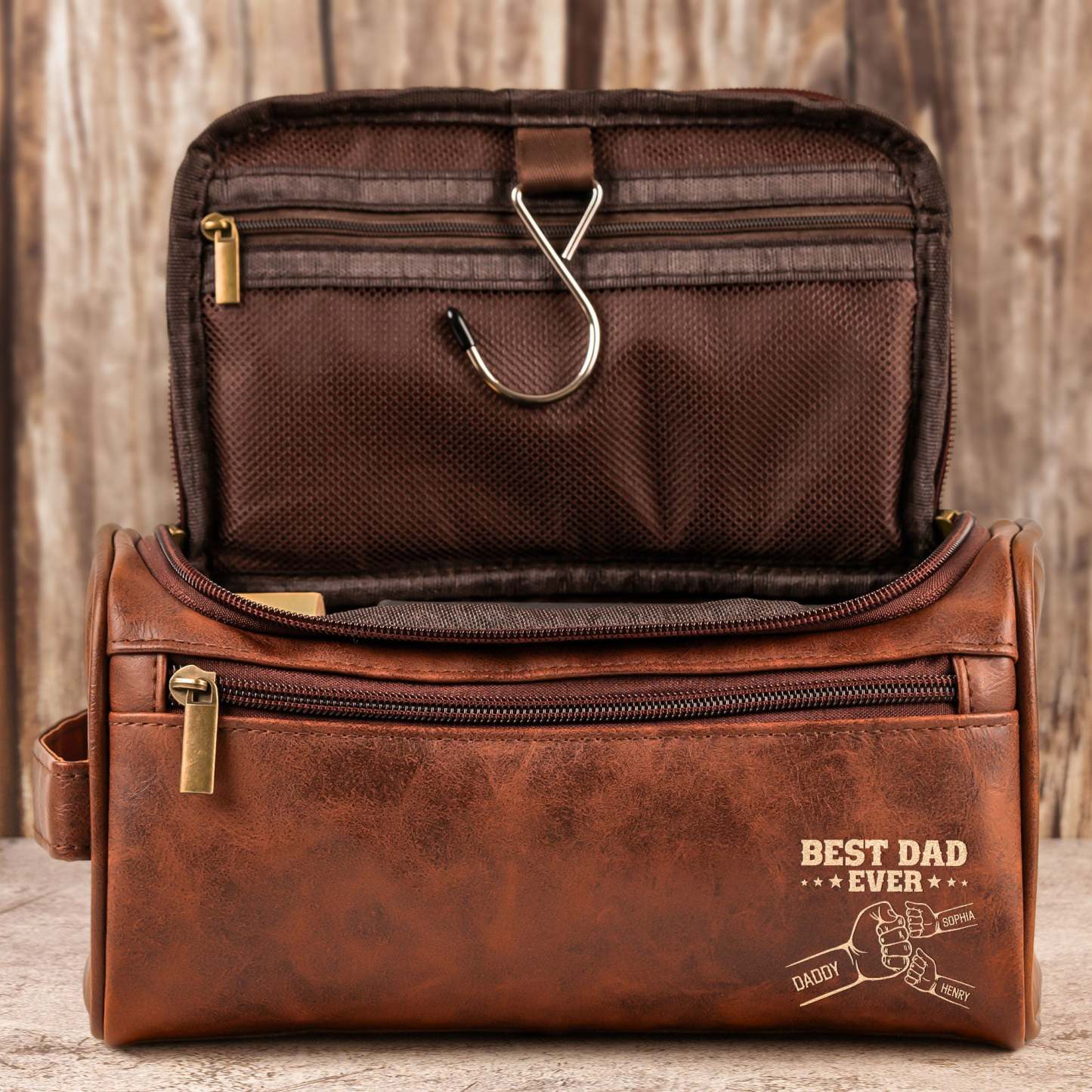 Best Dad Ever - Personalized Leather Toiletry Bag
