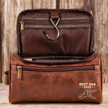 Best Dad Ever - Personalized Leather Toiletry Bag