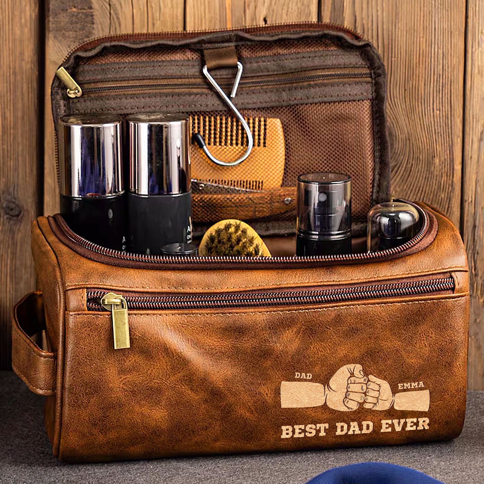 Best Dad Ever - Personalized Leather Toiletry Bag
