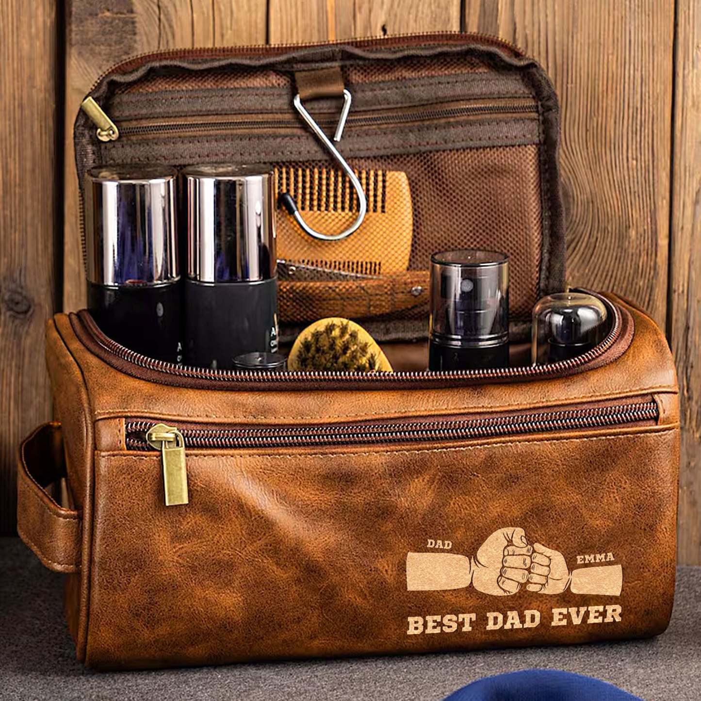 Best Dad Ever - Personalized Leather Toiletry Bag