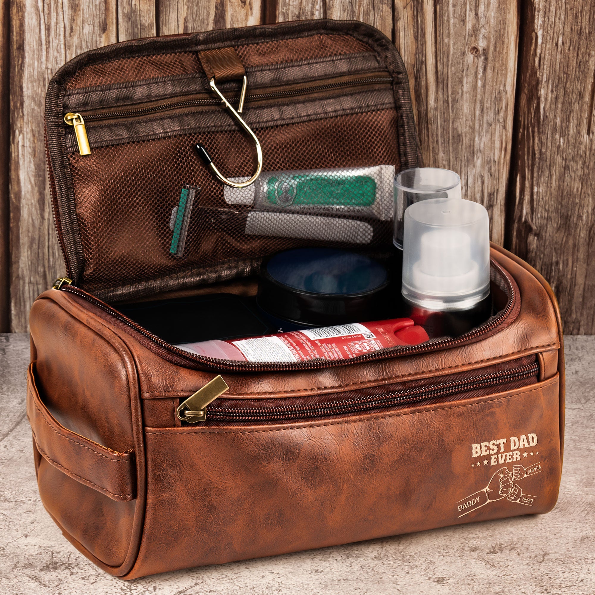Best Dad Ever - Personalized Leather Toiletry Bag